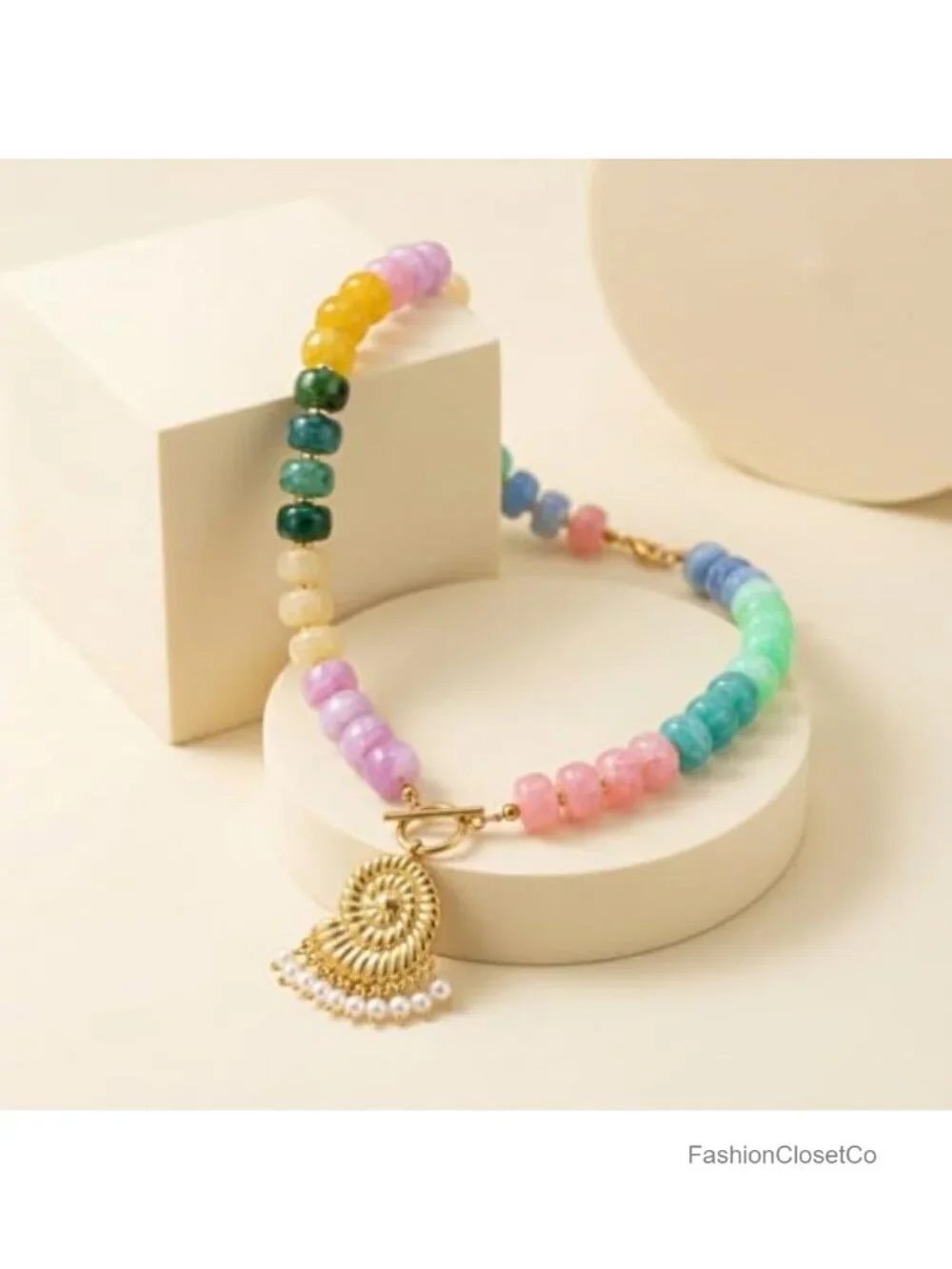 Chunky Seashell Beaded Necklace Y2K Pearl Tassel Toggle Clasp Adjustable Summer